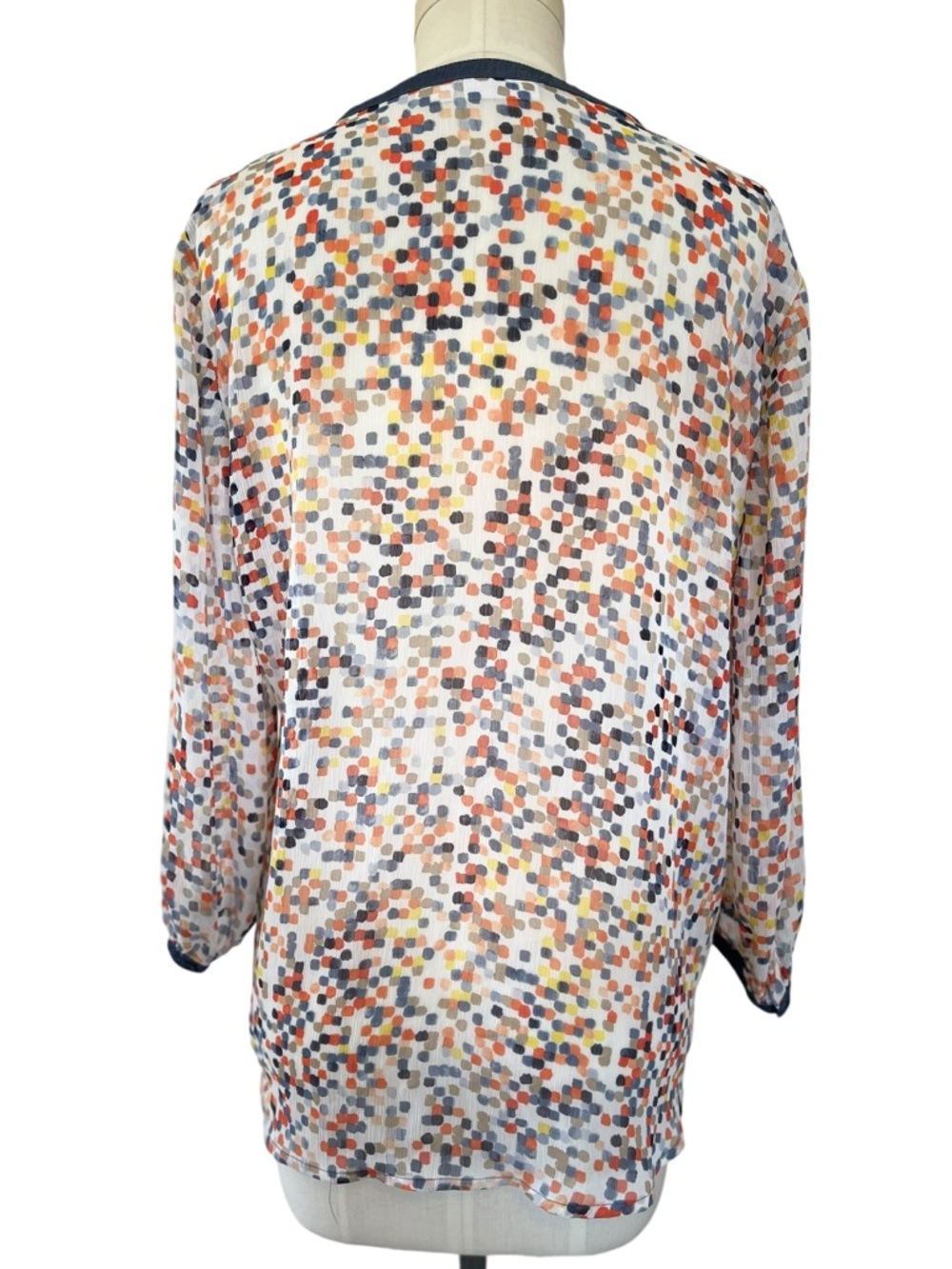 ❤️ Vintage Liz Claiborne Sheer Confetti Dot 3/4 Sleeve Blouse - Picture 5 of 8